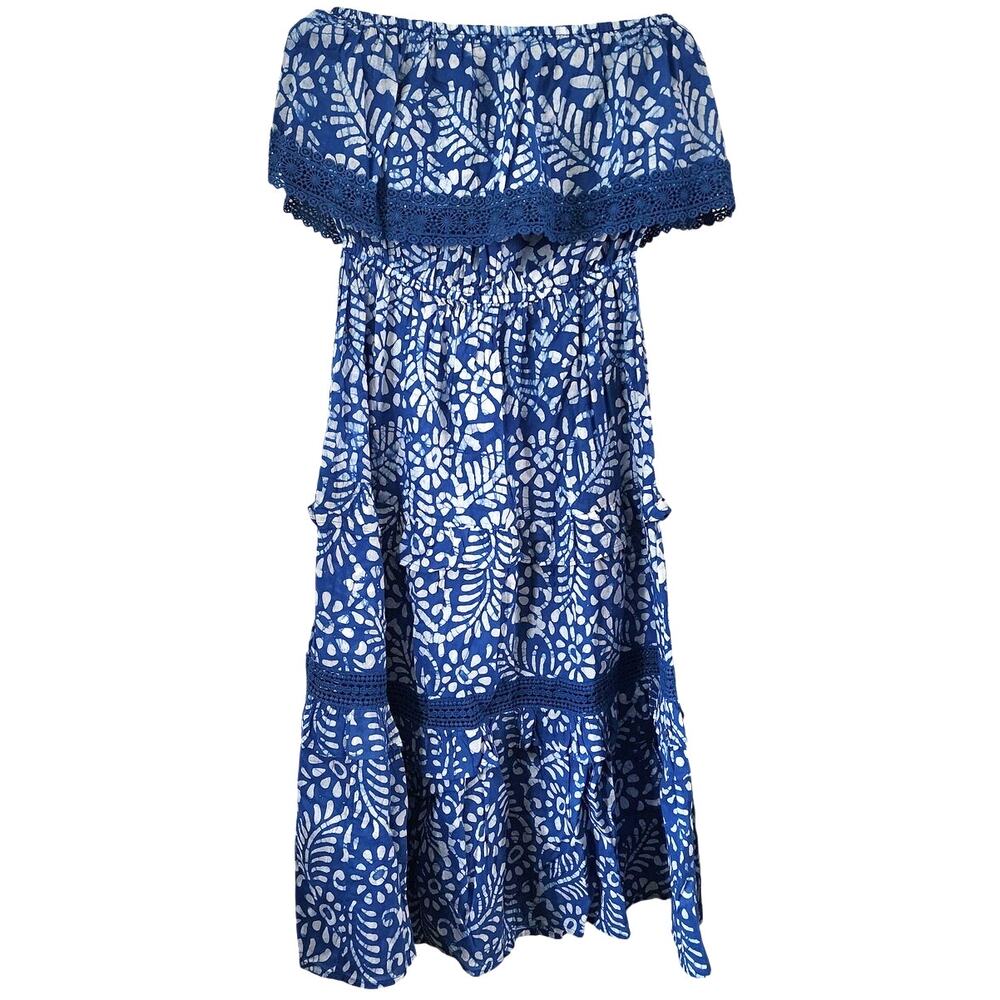 Blue Island Off the Shoulders Midi Floral Summer Dress Size Medium